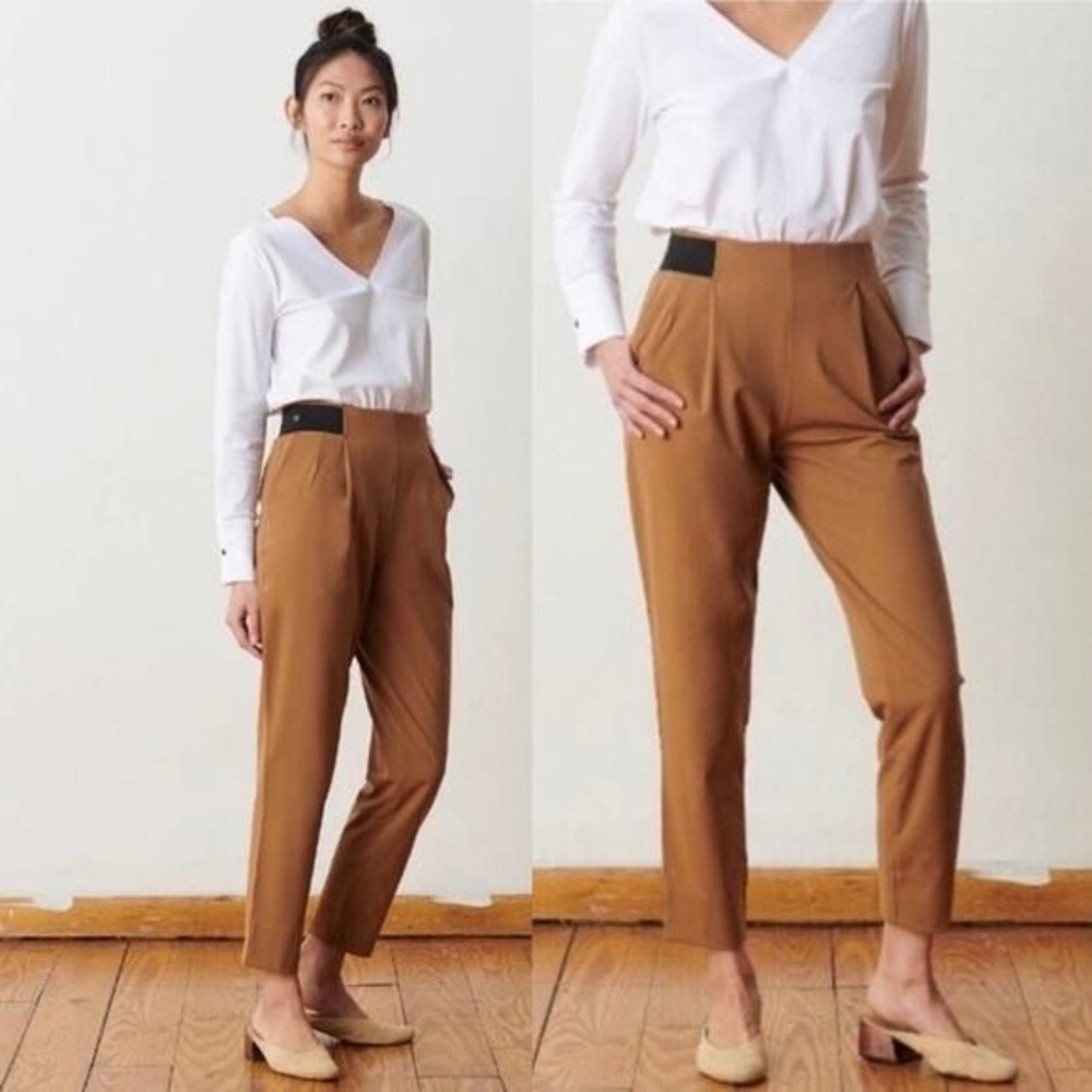 Aday Womens Turn It Up Camel Tan Tapered Straight Leg Ankle Trouser Pants XL